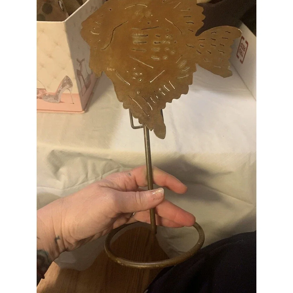 Silvestri Metal Angel Fish Tall Votive Holder~Cutouts For Light~Copper Color